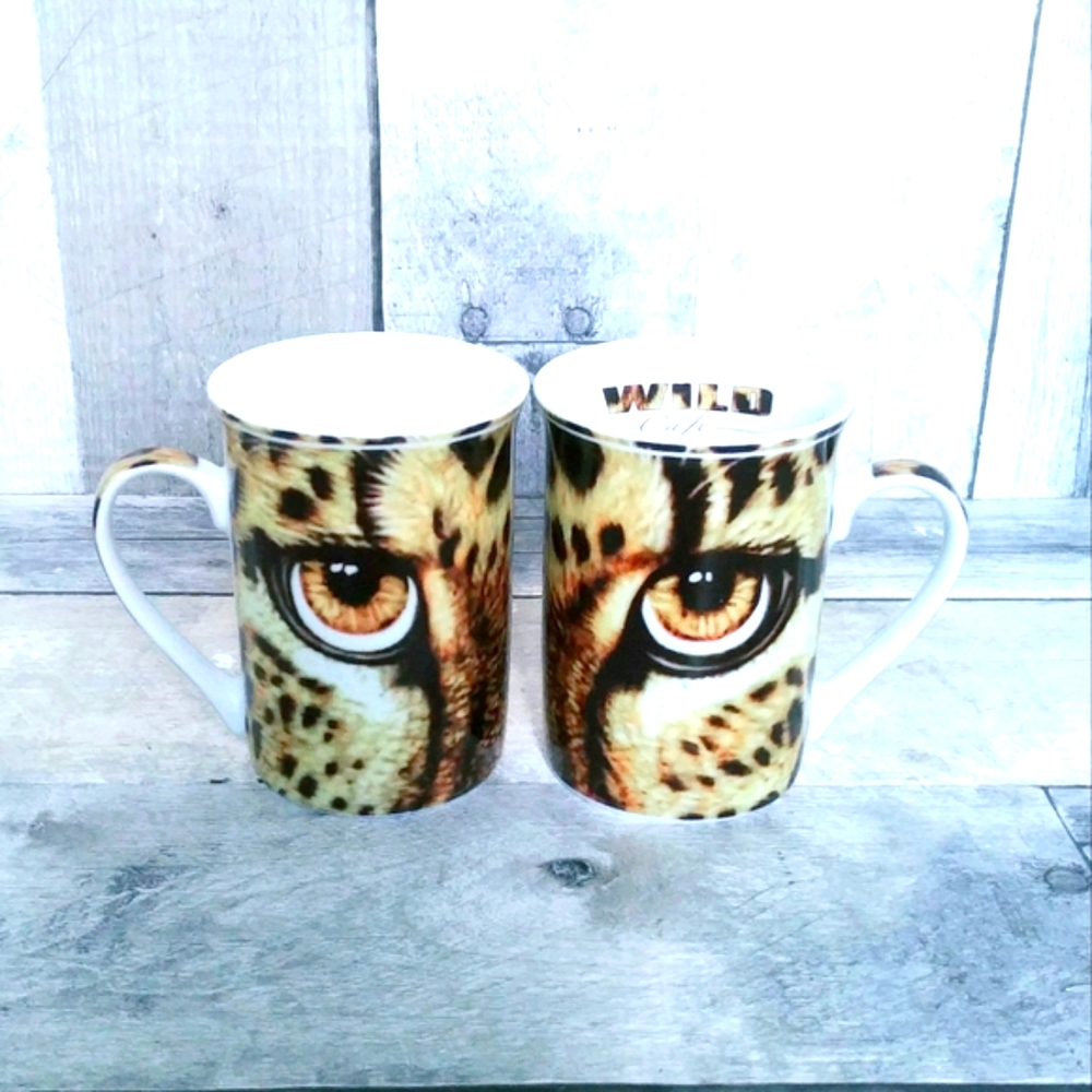 Pair of WILD Cats Eye Mugs by Artist Paul Cardew